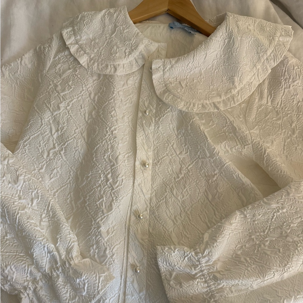 Hill House Home Astrid White Peter Pan collar blouse long sleeve